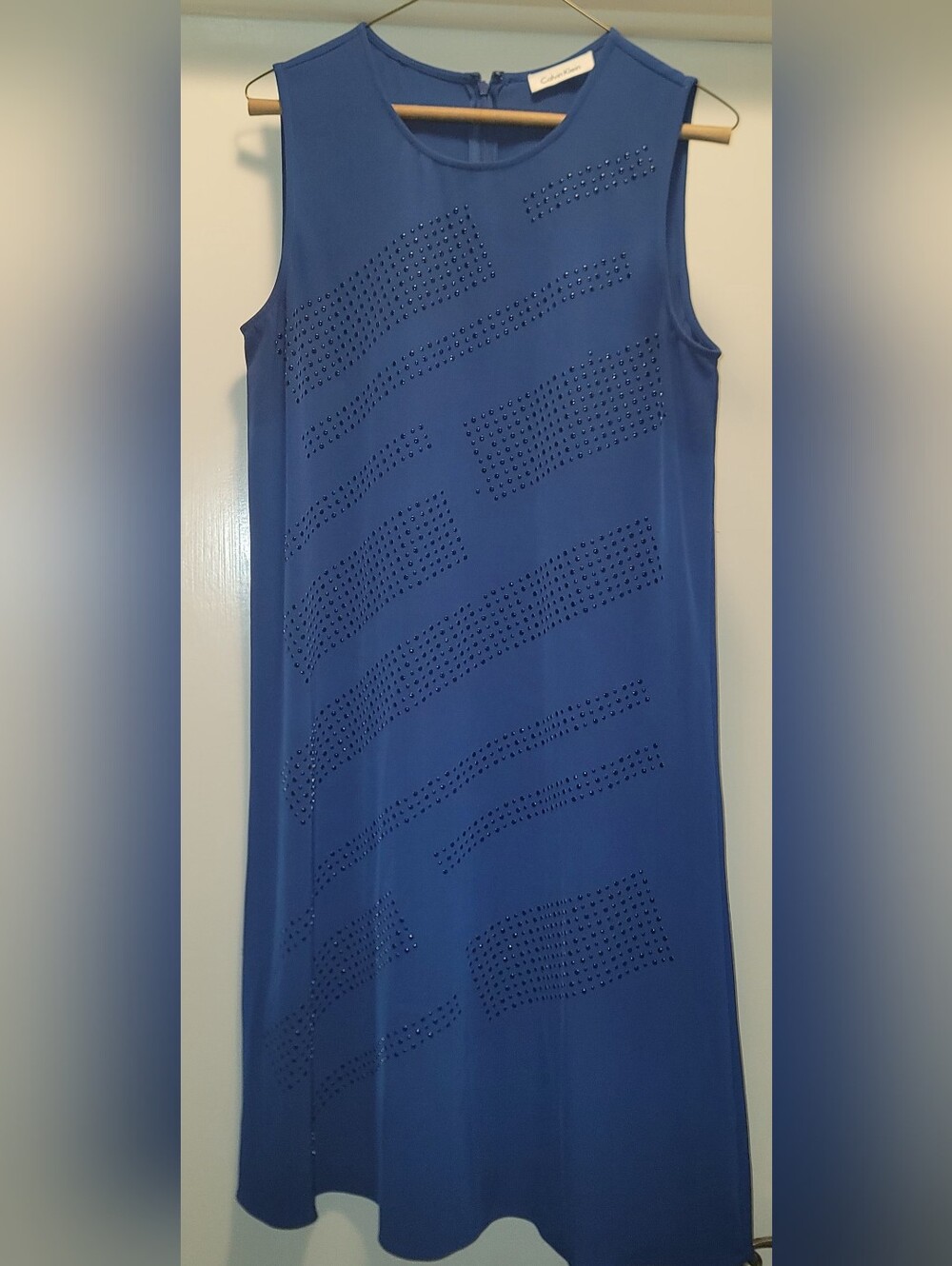 Calvin Klein Blue Stud-Detail Sleeveless Midi Dress